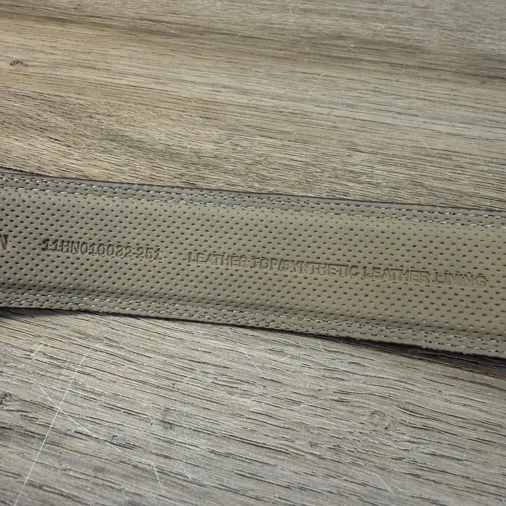 Cole Haan Leather Dress Belt Mens 44 Brown Detail Stitched Edge Silver Buckle
